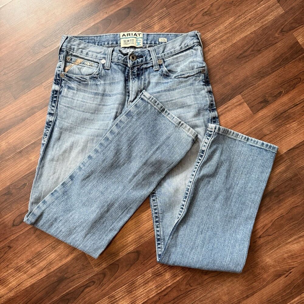 Ariat M7 Slim Fit Straight Leg Jeans 31/34 Light Wash Denim Western Work